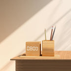 TABLE WOODEN PEN STAND   WITH LED CLOCK