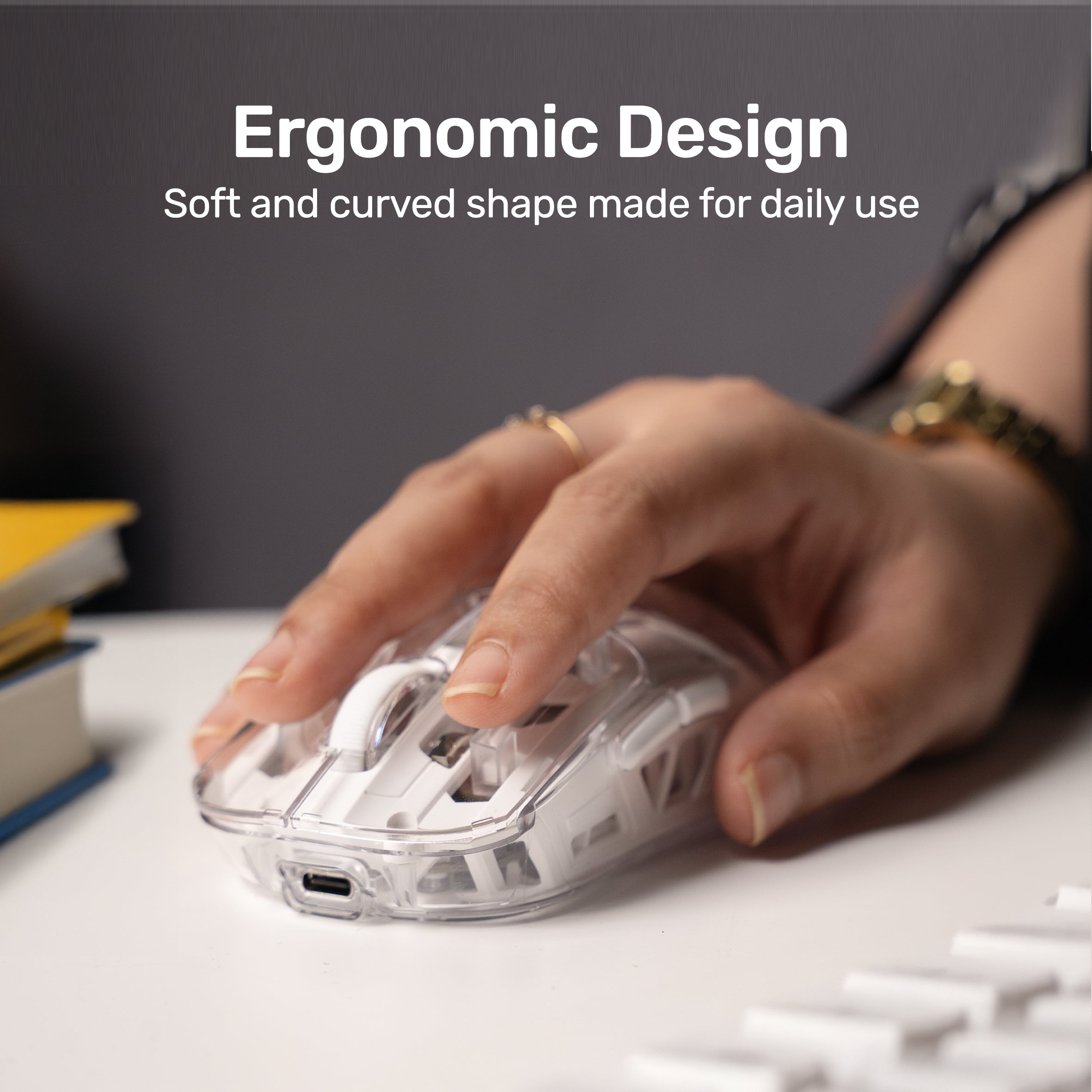 Arizone Wireless Mouse with Bluetooth & 2.4GHz, Rechargeable Type-C Charging, DPI Adjustment, Battery Indicator, Light Mode Switch, Forward/Backward Buttons