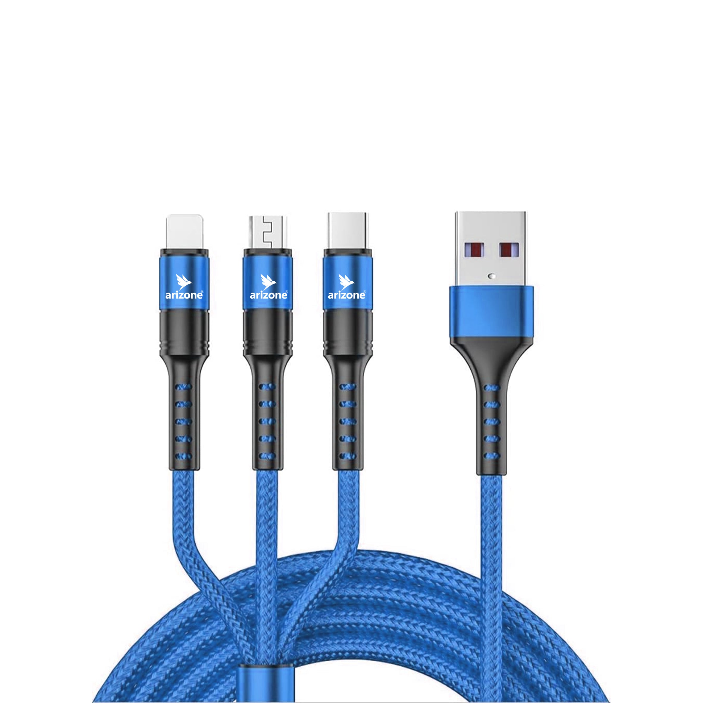 Arizone L8 Plus 3-in-1 Braided Charging Cable 1.2M | USB to C, Lightning & Micro | 5A Main image