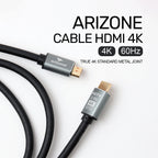 كابل Arizone HDMI 4K 19+1 1.5M BOX BLK 4K 1.5M عالي السرعة 18Gbps 4K@60Hz Ultra HDR 3D 4K HDMI إلى HDMI كابل فيديو مضفر متوافق مع MacBook Pro Playstation PS5/4 Switch TV Xbox Projector Laptop PC