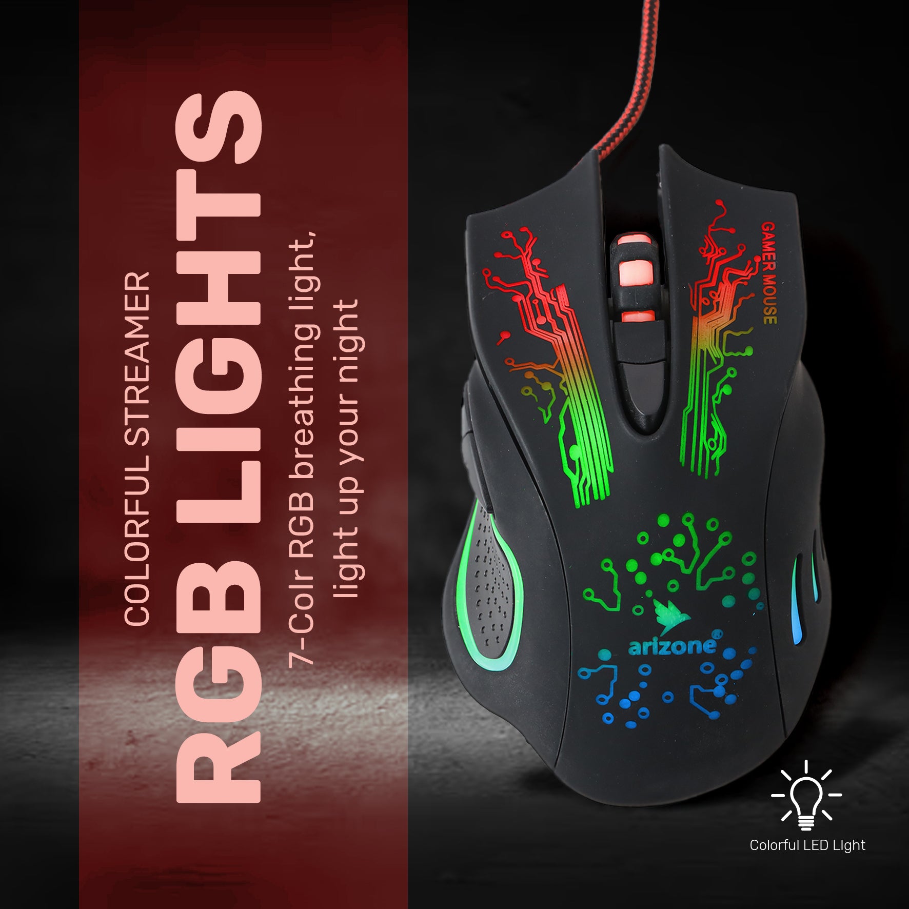 Arizone® USB K7 Gaming Mouse, 6 Buttons with Scroll Wheel Wired Optical Mouse