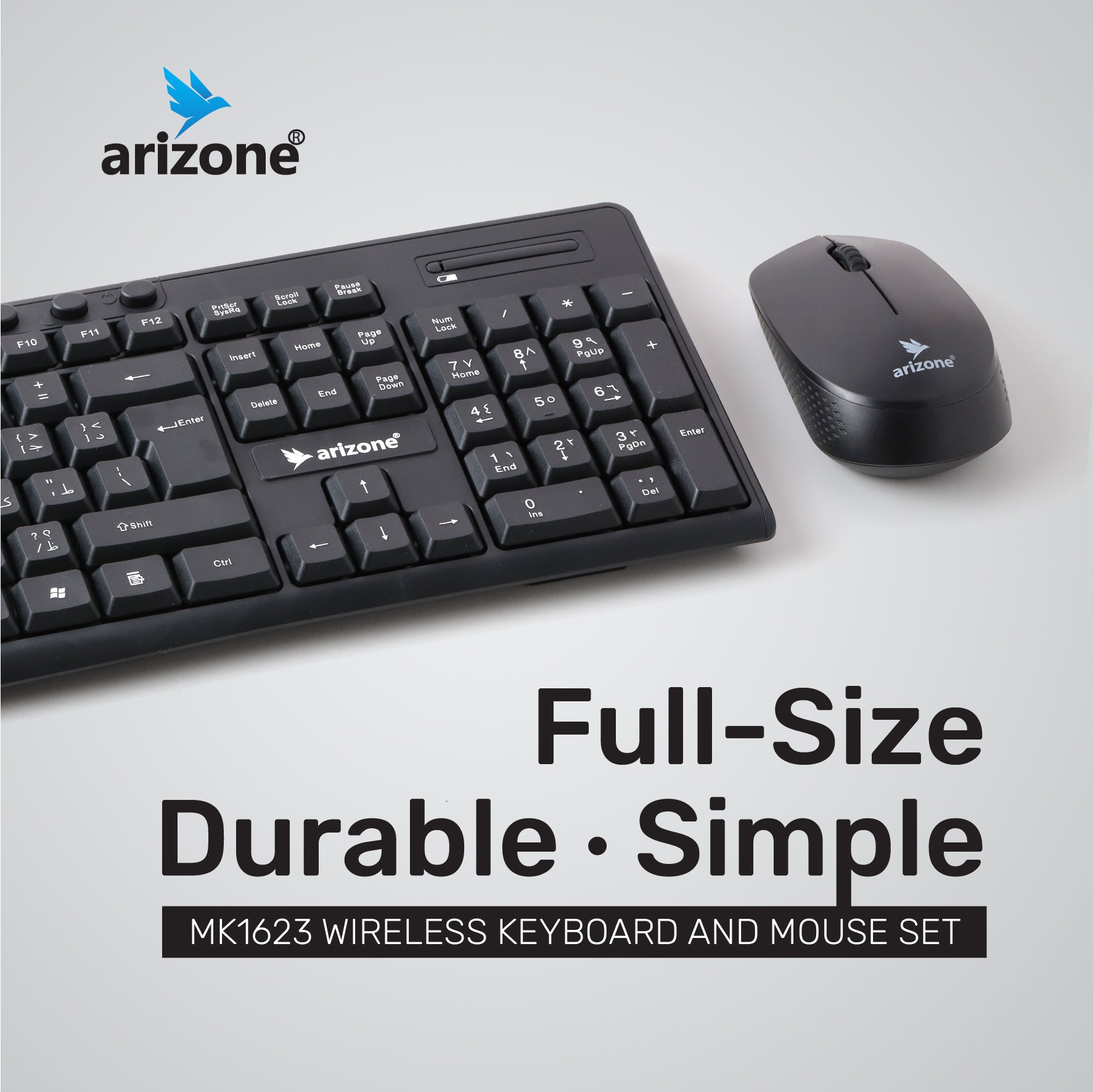 Arizone® Wireless Keyboard and Mouse Combo MK-1623 Wireless Compact Keyboard and Mouse Combo for Windows,Compatible with PC, Laptop - Black