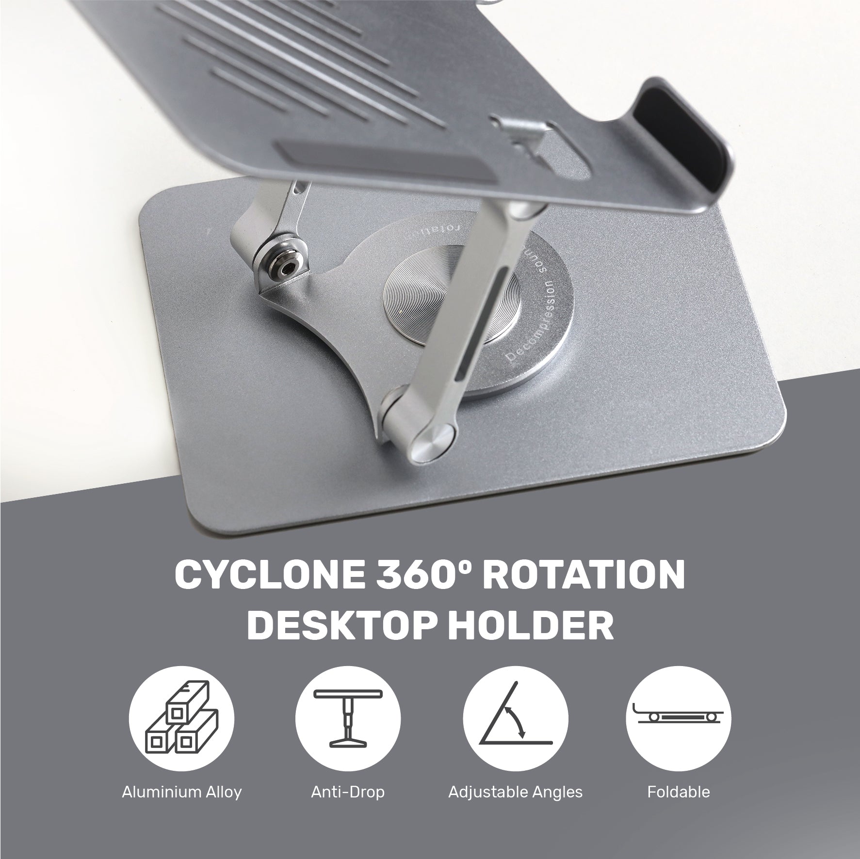 Arizone®  Tablet Stand 360° Rotating iPad Holder Adjustable Desktop Tablet Riser Foldable Aluminium