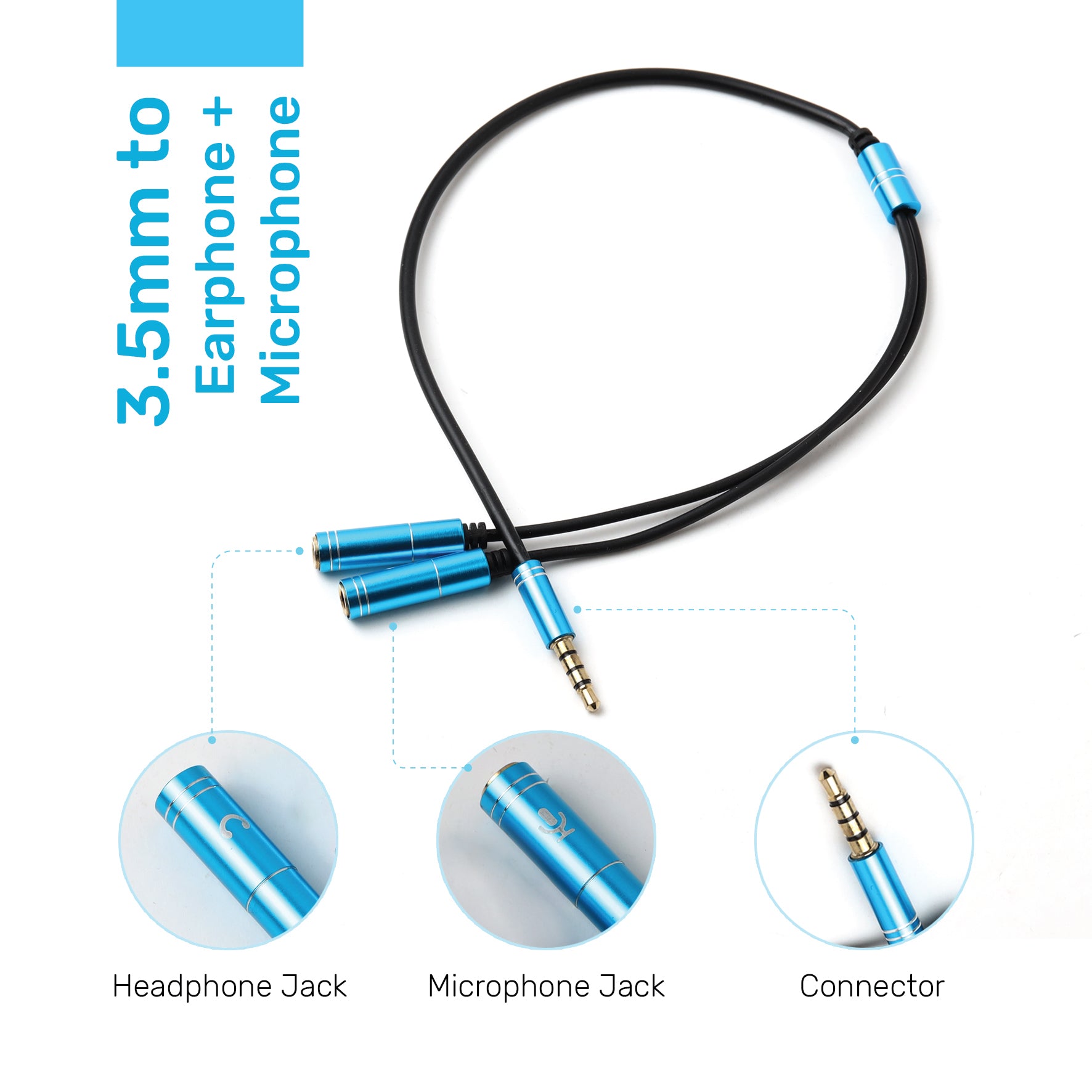 ARIZONE CABLE AUDIO MICROPHONE EARPHONE 30CM AUX 3.5M/2*3.5F BLK Microphone 3.5mm Stereo Audio Male to 2 Female Headphone Mic Splitter Audio Adapter for PS4/PS5 Laptop- 0.2M Black