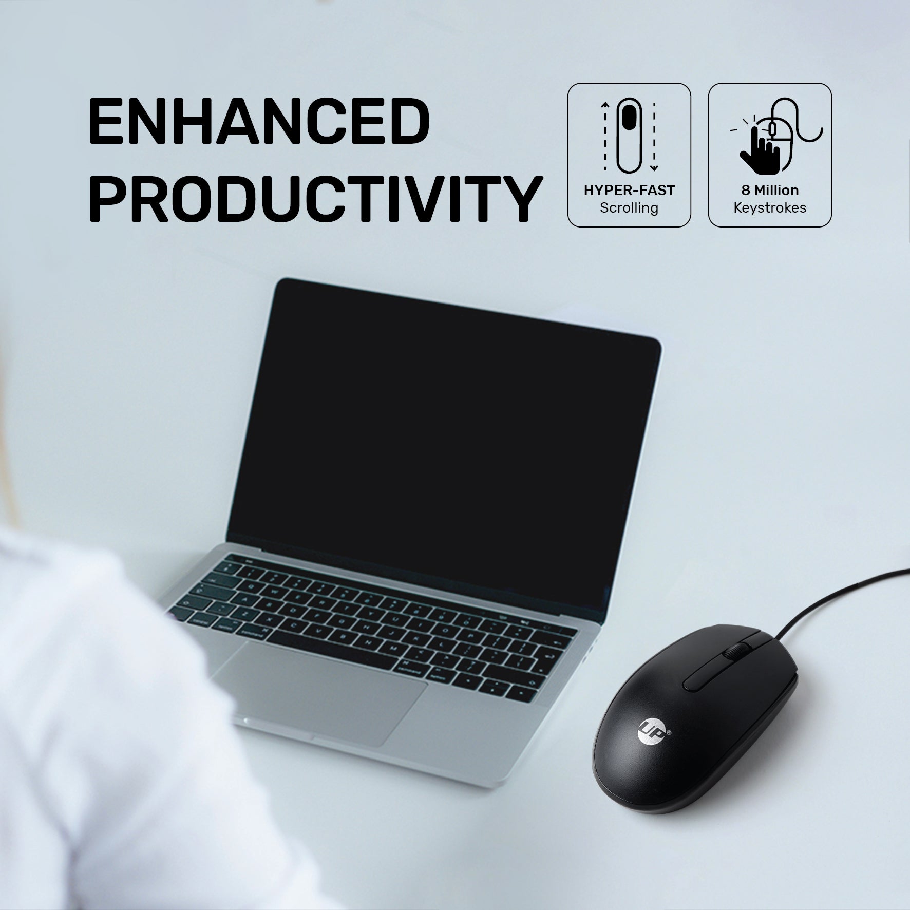 UP M10 Wired, USB Optical Mouse, Black