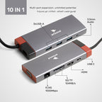 موزع USB Arizone® BS10A (10 في 1) 3 منافذ USB 3.0/HDMI/RJ45/VGA/USB-C PD/SD/TF/3.5 مم بسرعة 1000 ميجابت في الثانية
