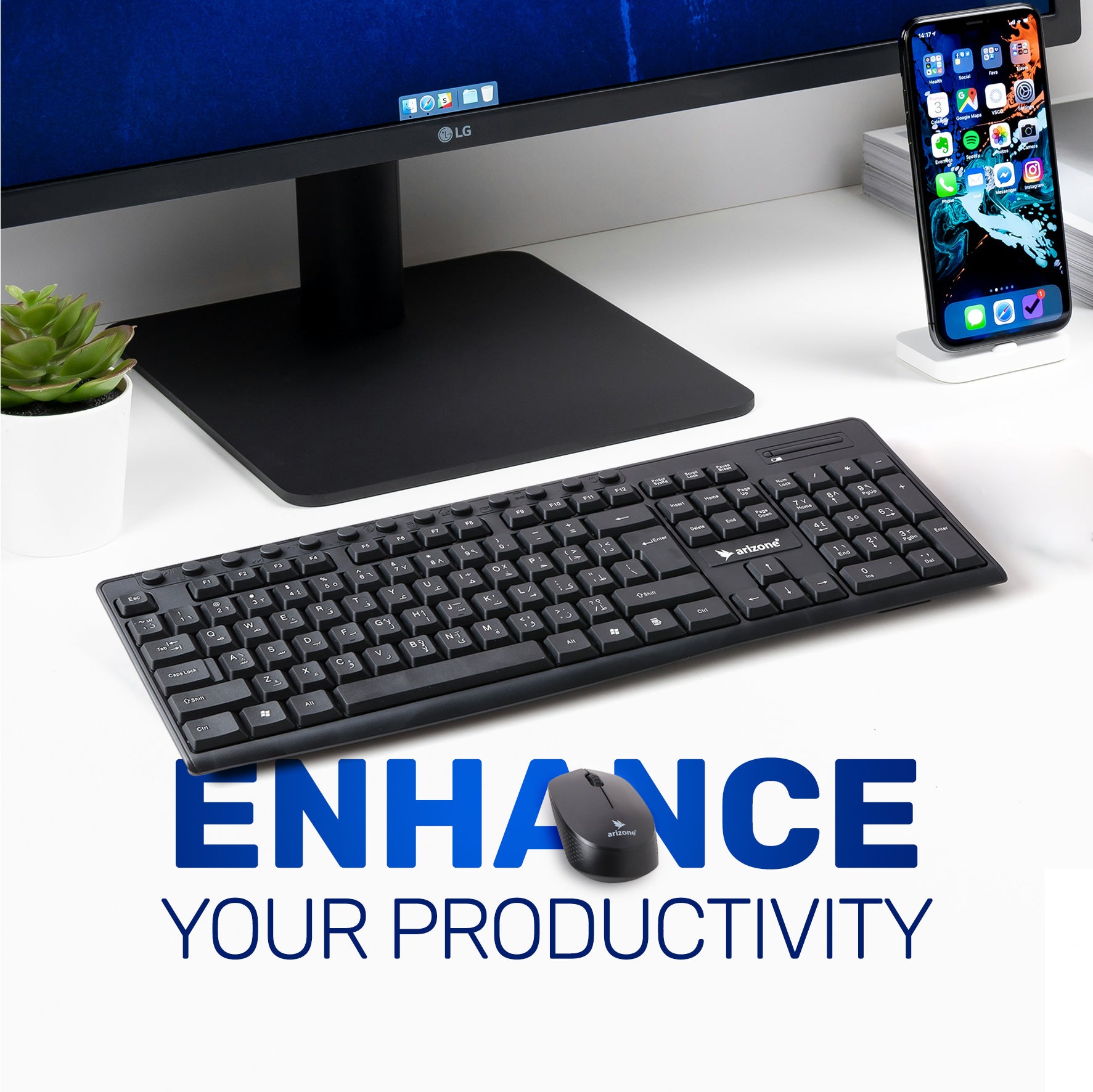 Arizone® Wireless Keyboard and Mouse Combo MK-1623 Wireless Compact Keyboard and Mouse Combo for Windows,Compatible with PC, Laptop - Black