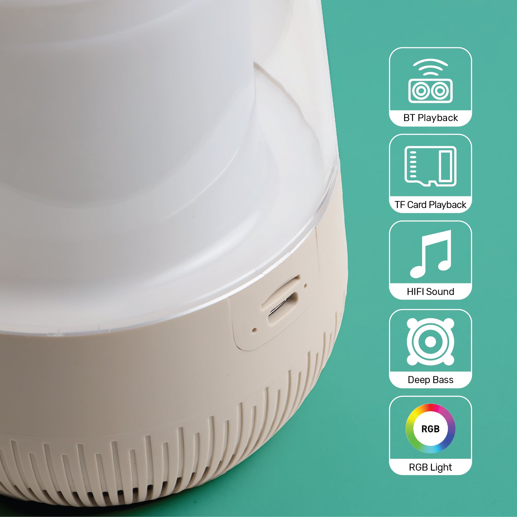 مكبر صوت Arizone® LED Bluetooth مع عمر بطارية طويل وصوت محيطي 360 وإضاءة LED ملونة للمنزل والخارج