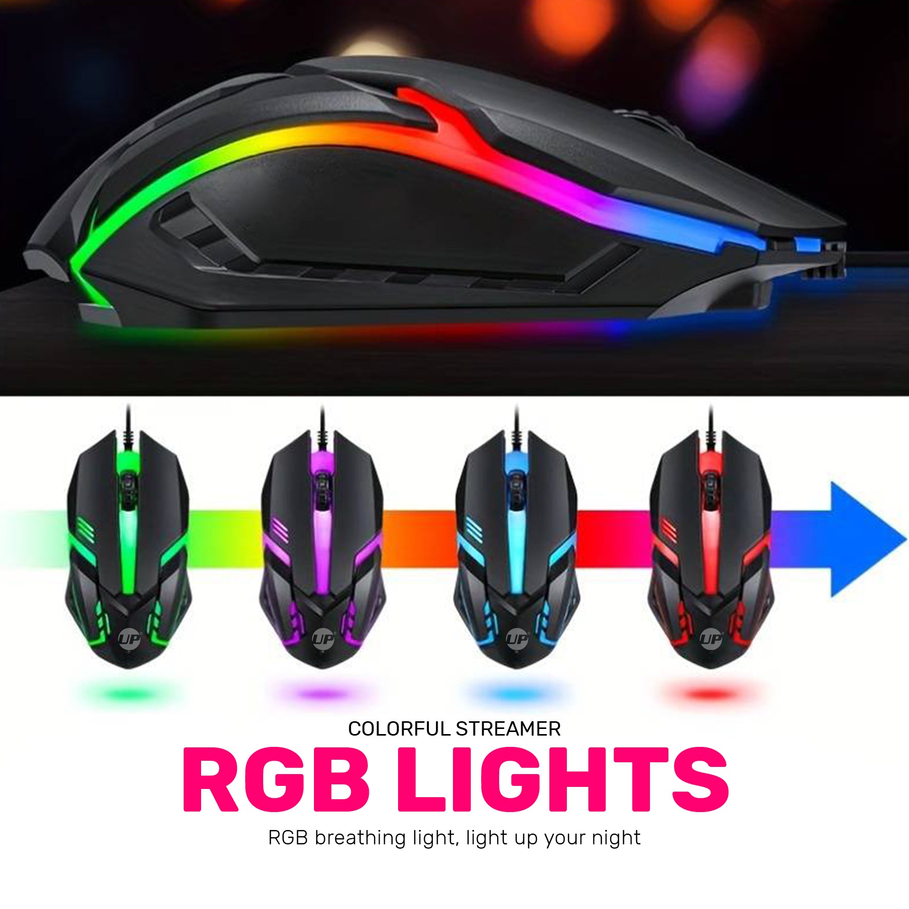 UP M301 Wired Gaming Mouse Wired Mouse Gamer Ergonomic Optical Mice For PC Laptop Games Quality Buttons USB Computer
