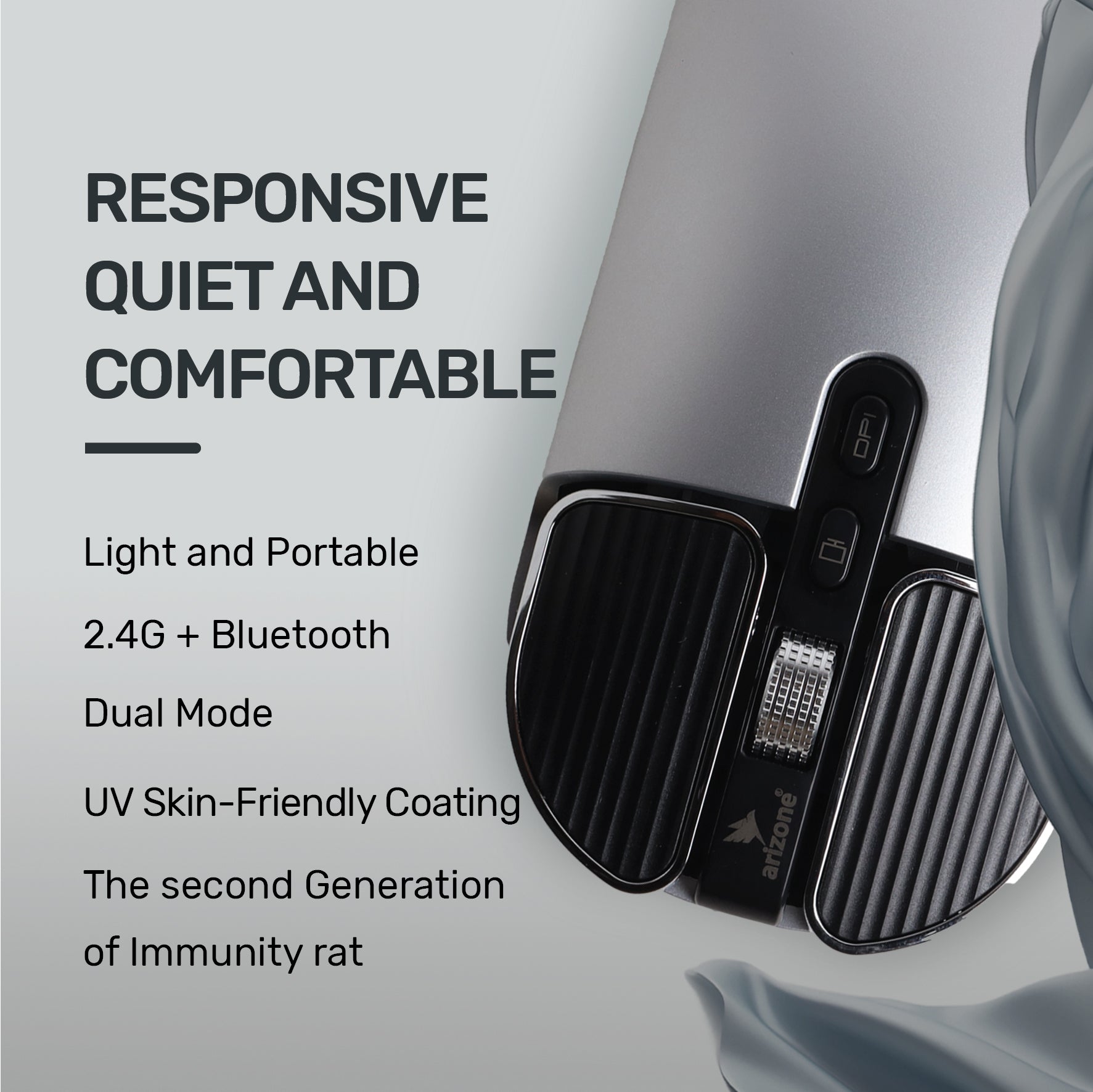 Arizone® Wireless Mouse A103 Bluetooth 2.4G USB Adapter Ultrafast Scrolling Tablet Mouse 4 Adjustable DPI Compatible