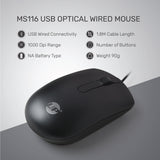 UP Optical Mouse MS116 Wired Mouse, USB Wired Computer Mouse with Ergonomic Design, Mouse for Laptop, PC, Desktop, Mac, Chromebook, Matebook - Black