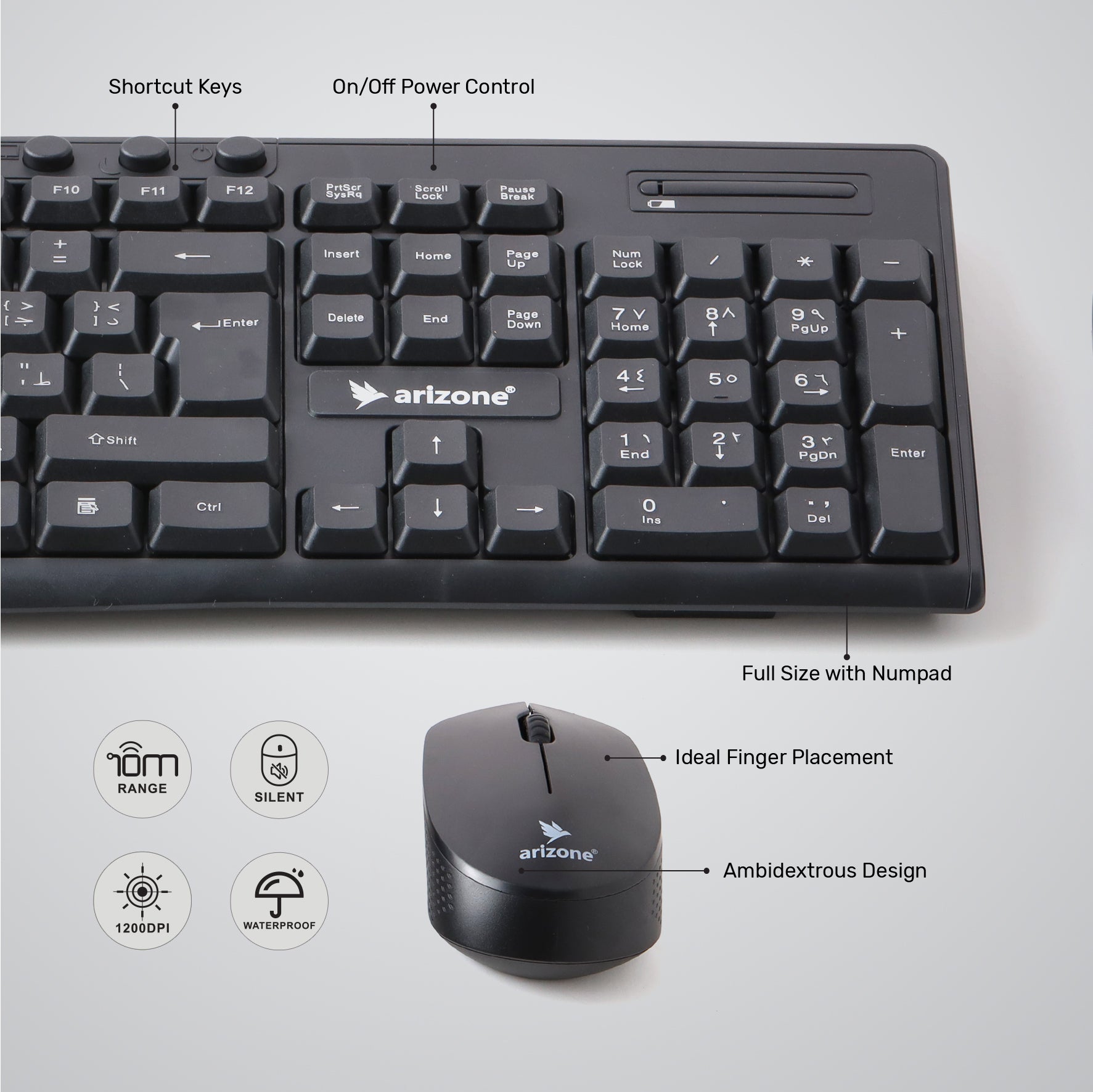 Arizone® Wireless Keyboard and Mouse Combo MK-1623 Wireless Compact Keyboard and Mouse Combo for Windows,Compatible with PC, Laptop - Black