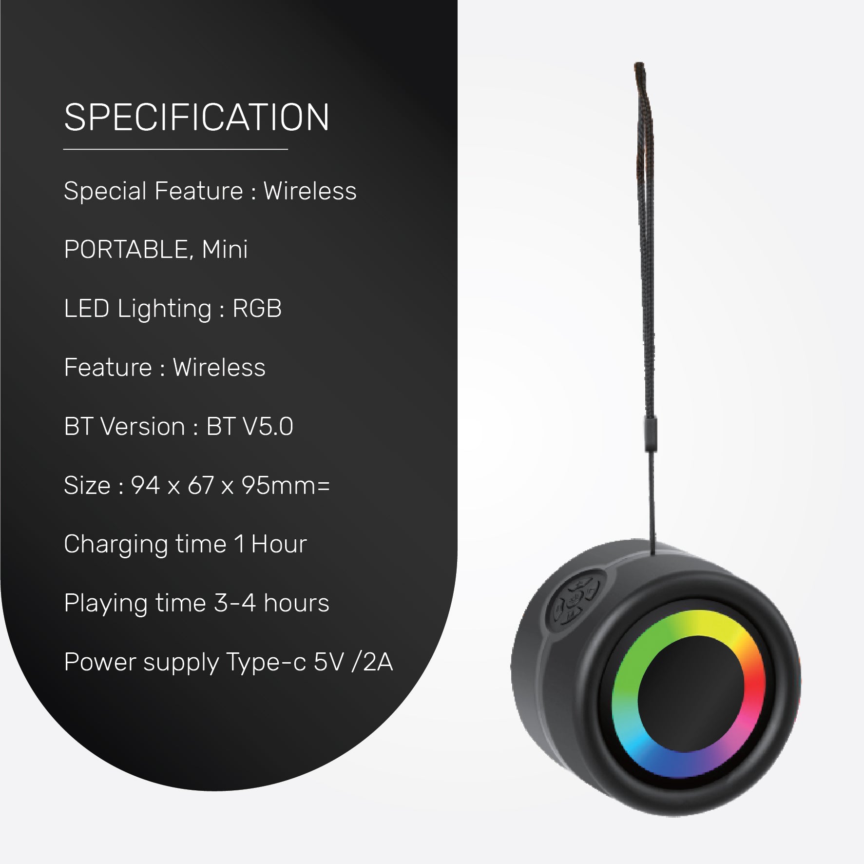 UP Mini Bluetooth 5.0 Wireless Speaker | RGB LED Light Music Player | Built-in Microphone for Handsfree Phone Call | TF Card Slot and 3.5mm Aux