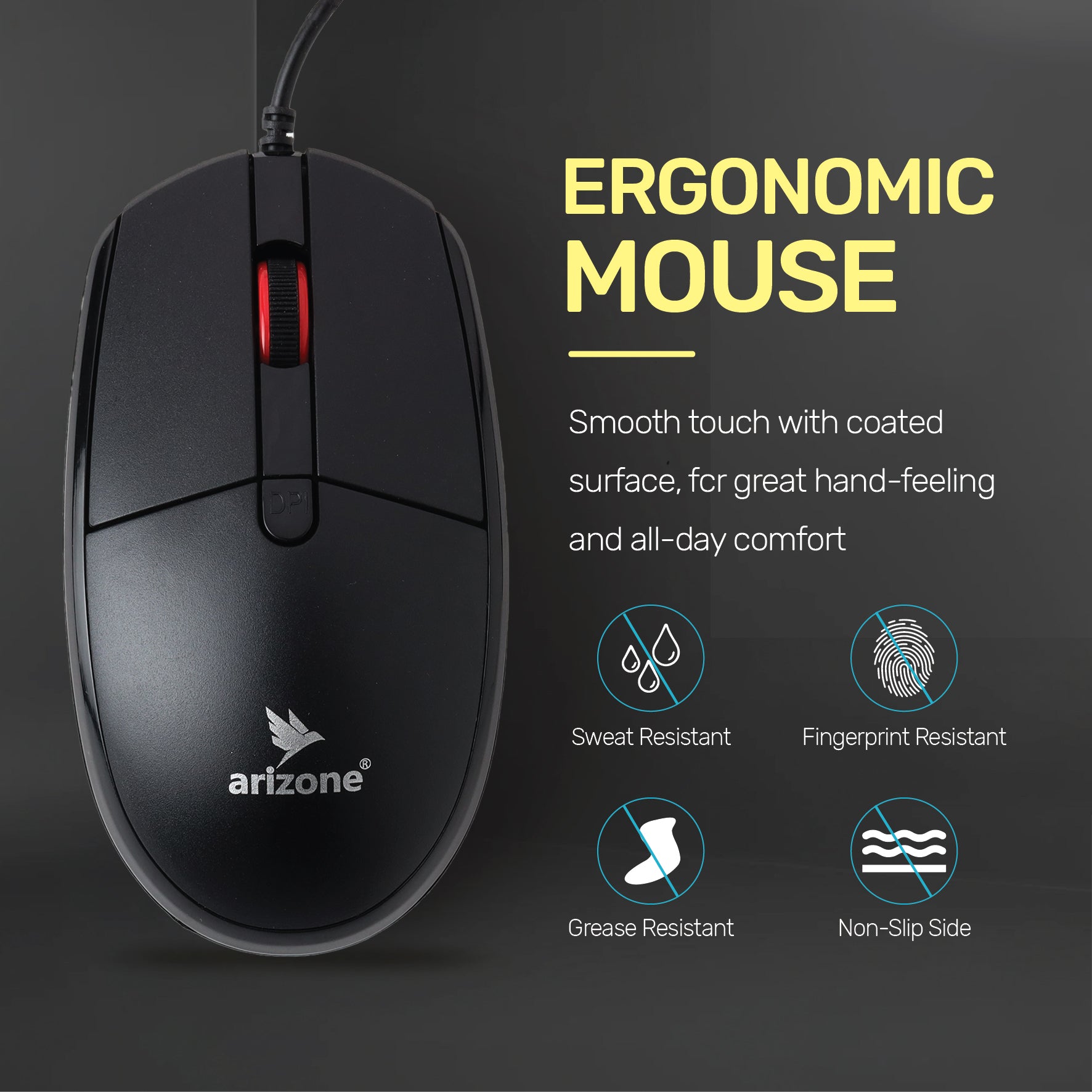Arizone® USB 1000PRO Wired Mouse Ergonomic Office Mouse Optical Tracking