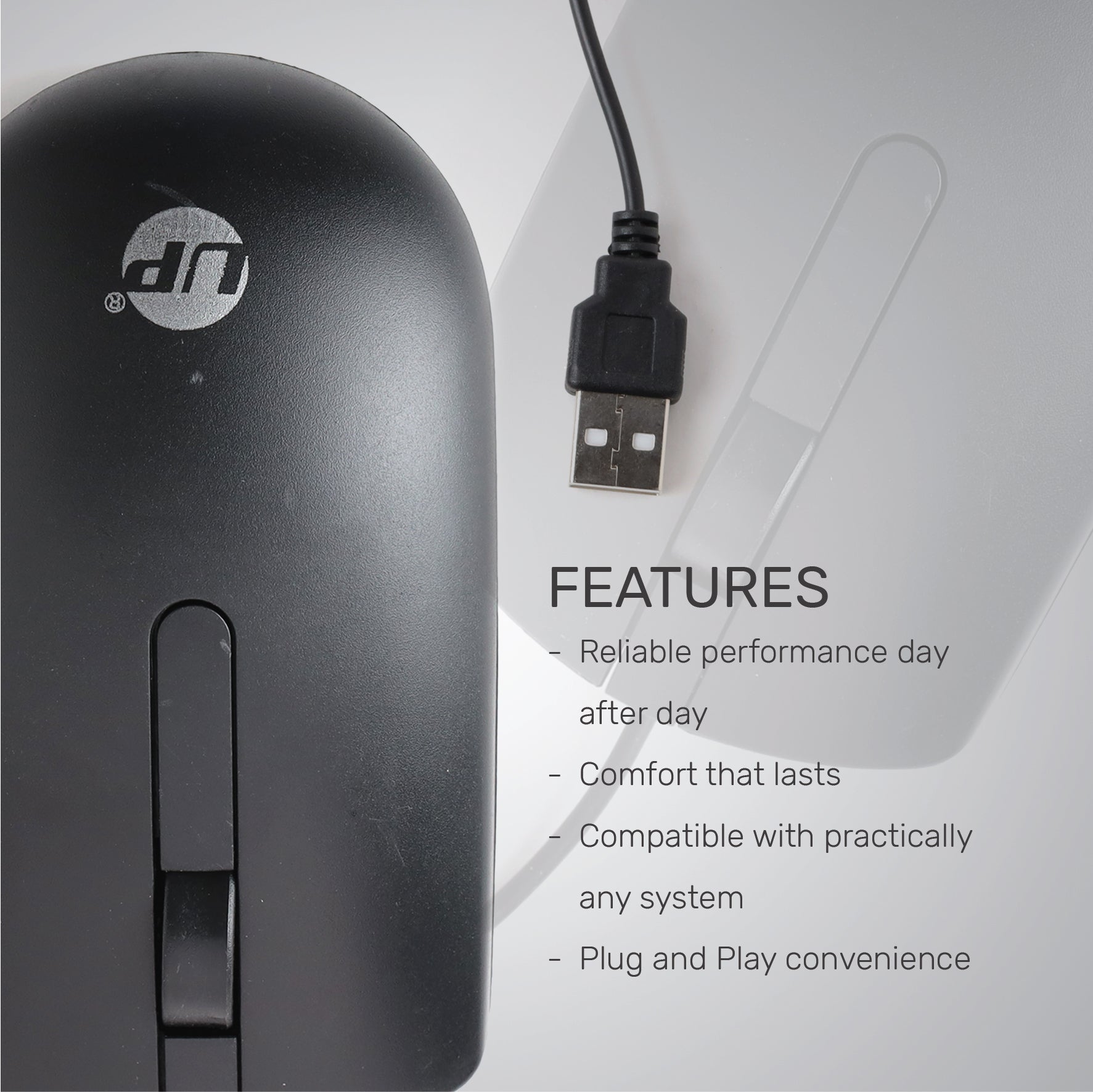 UP Optical Mouse MS116 Wired Mouse, USB Wired Computer Mouse with Ergonomic Design, Mouse for Laptop, PC, Desktop, Mac, Chromebook, Matebook - Black