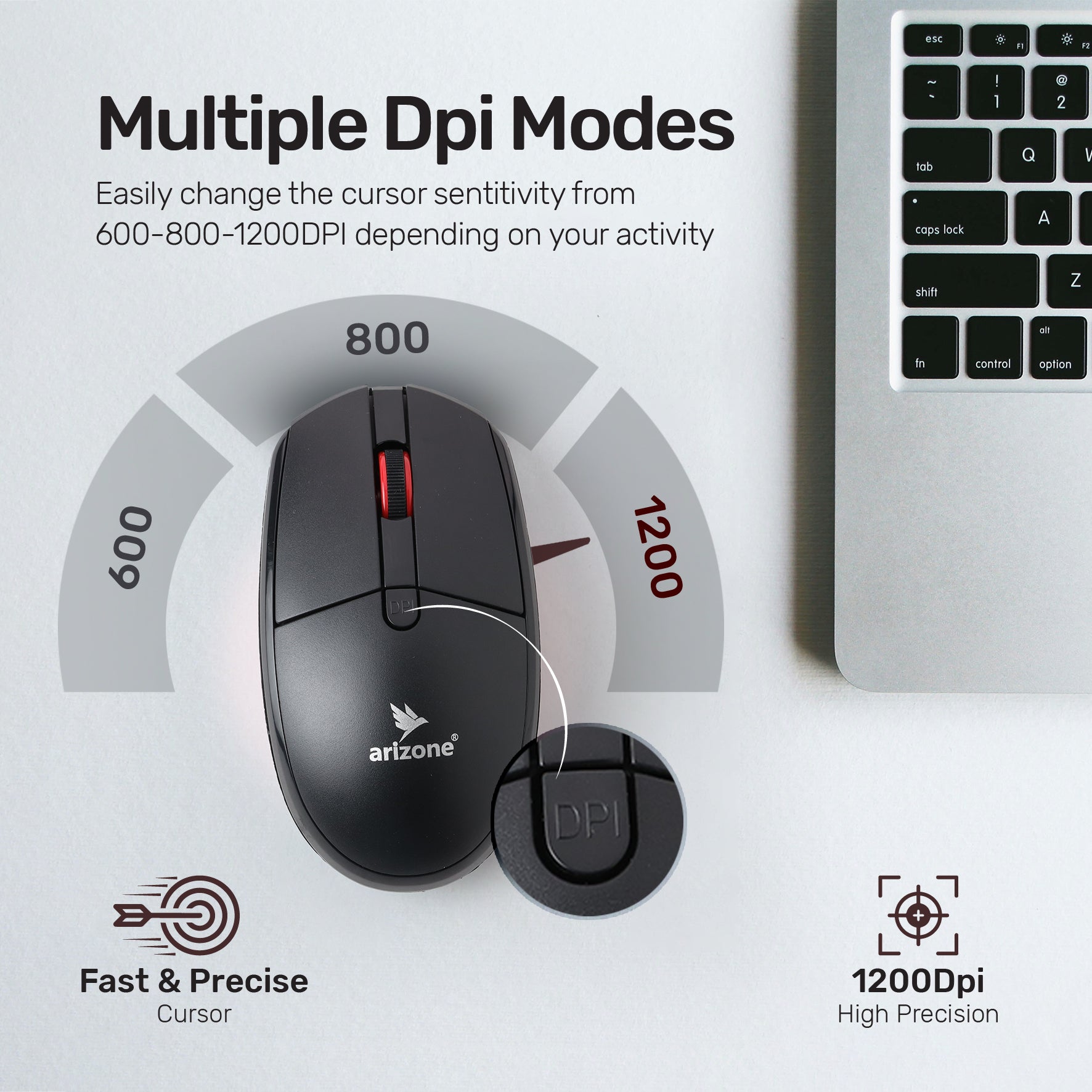 Arizone® 1000PRO USB Reliable Wireless Connection Mute and Silent Mouse