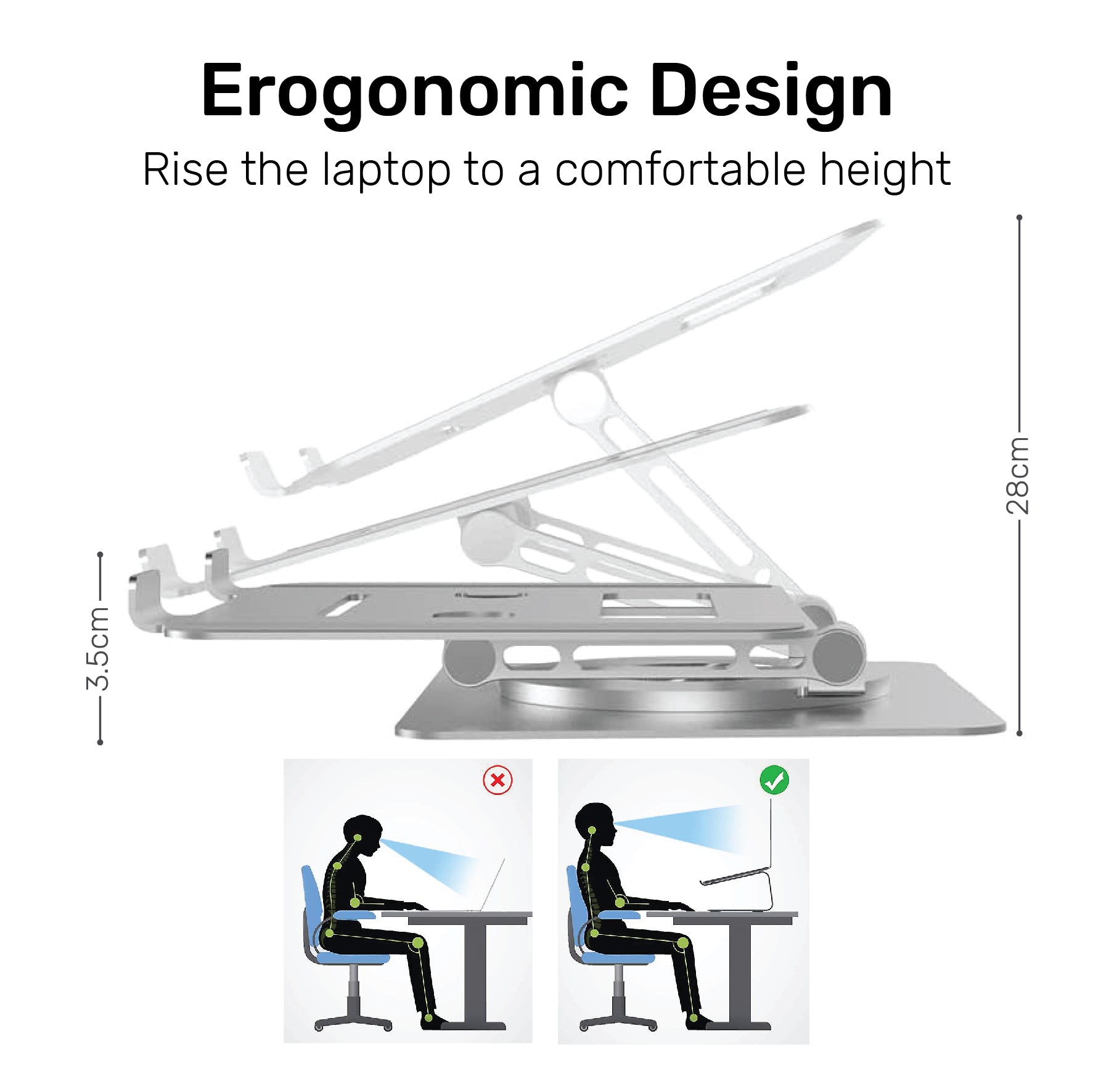 Arizone® Laptop Stand, Portable Adjustable Aluminium Laptop Riser Holder for Desk, Foldable Ventilated Cooling Computer Support Stand