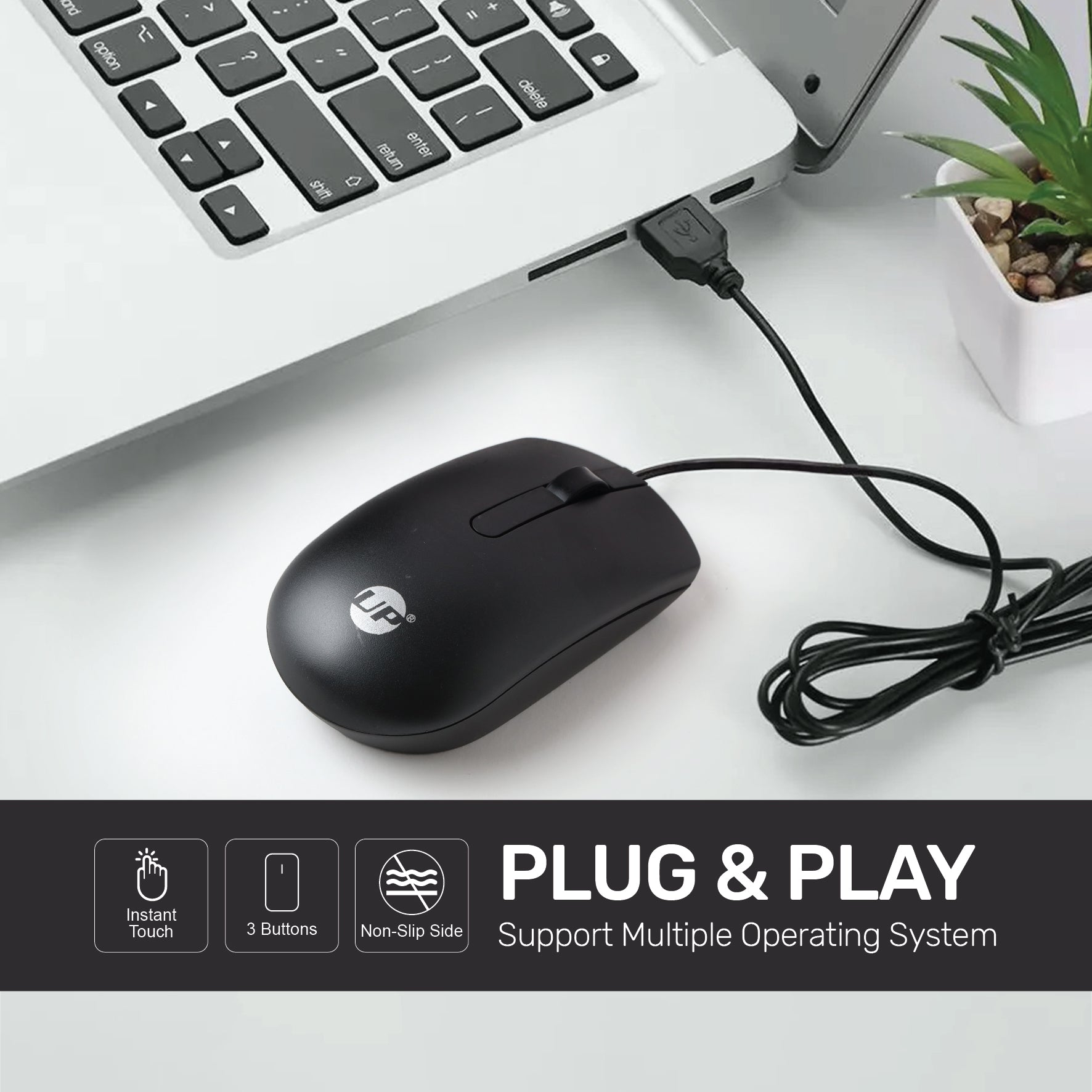 UP Optical Mouse MS116 Wired Mouse, USB Wired Computer Mouse with Ergonomic Design, Mouse for Laptop, PC, Desktop, Mac, Chromebook, Matebook - Black