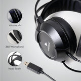 Arizone  7.1 RGB Gaming Headset with Dual Input- USB and 3.5mm Jack, Detachable Microphone, 90° Rotatable Earcups (Black)