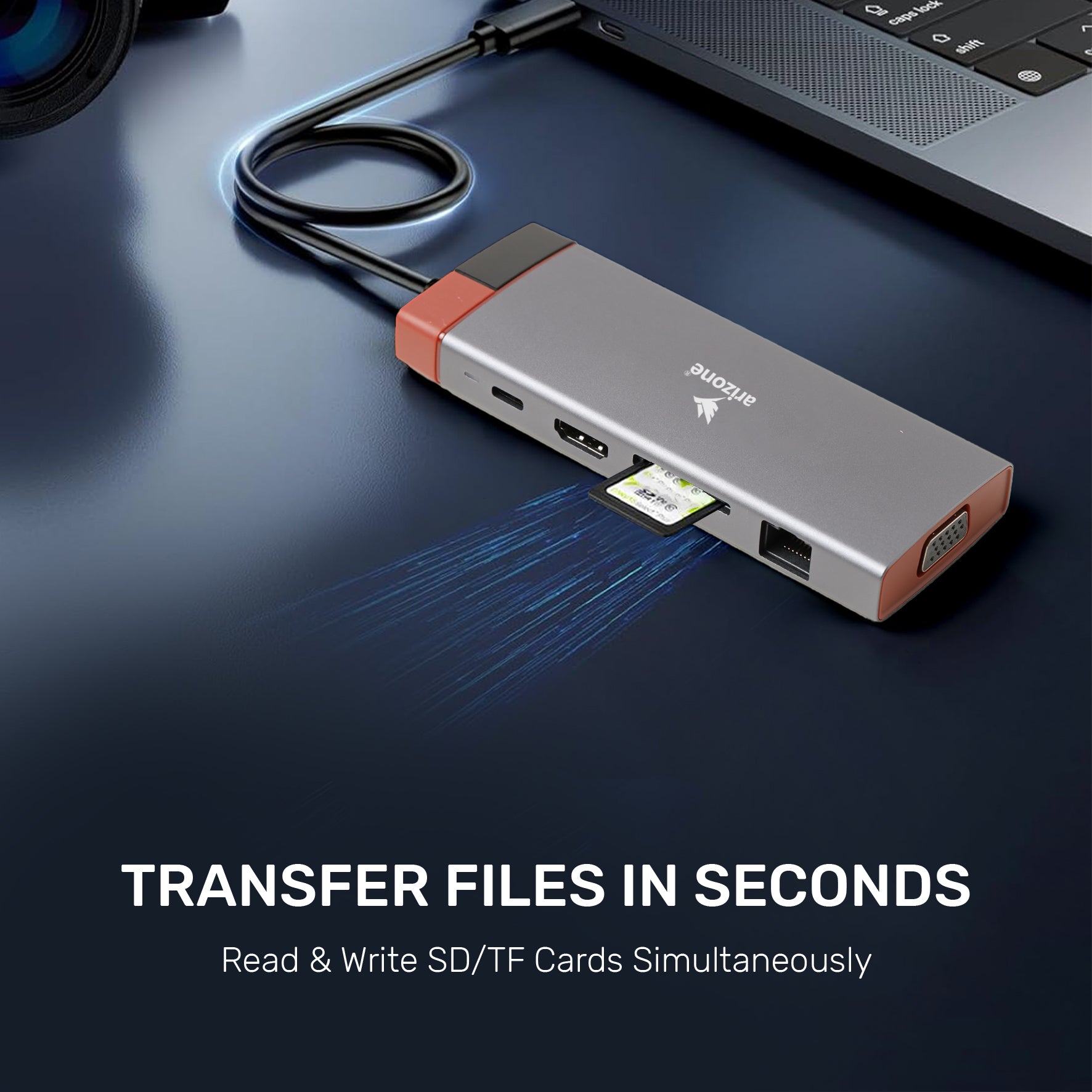 موزع USB Arizone® BS10A (10 في 1) 3 منافذ USB 3.0/HDMI/RJ45/VGA/USB-C PD/SD/TF/3.5 مم بسرعة 1000 ميجابت في الثانية