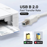 ARIZONE CABLE PRINTER USB 3M WHITE High Speed Cable Printer for HP, Canon, Scanner Cable A USB Male to B Printer Male (Compatible with Computer, Printer, White)