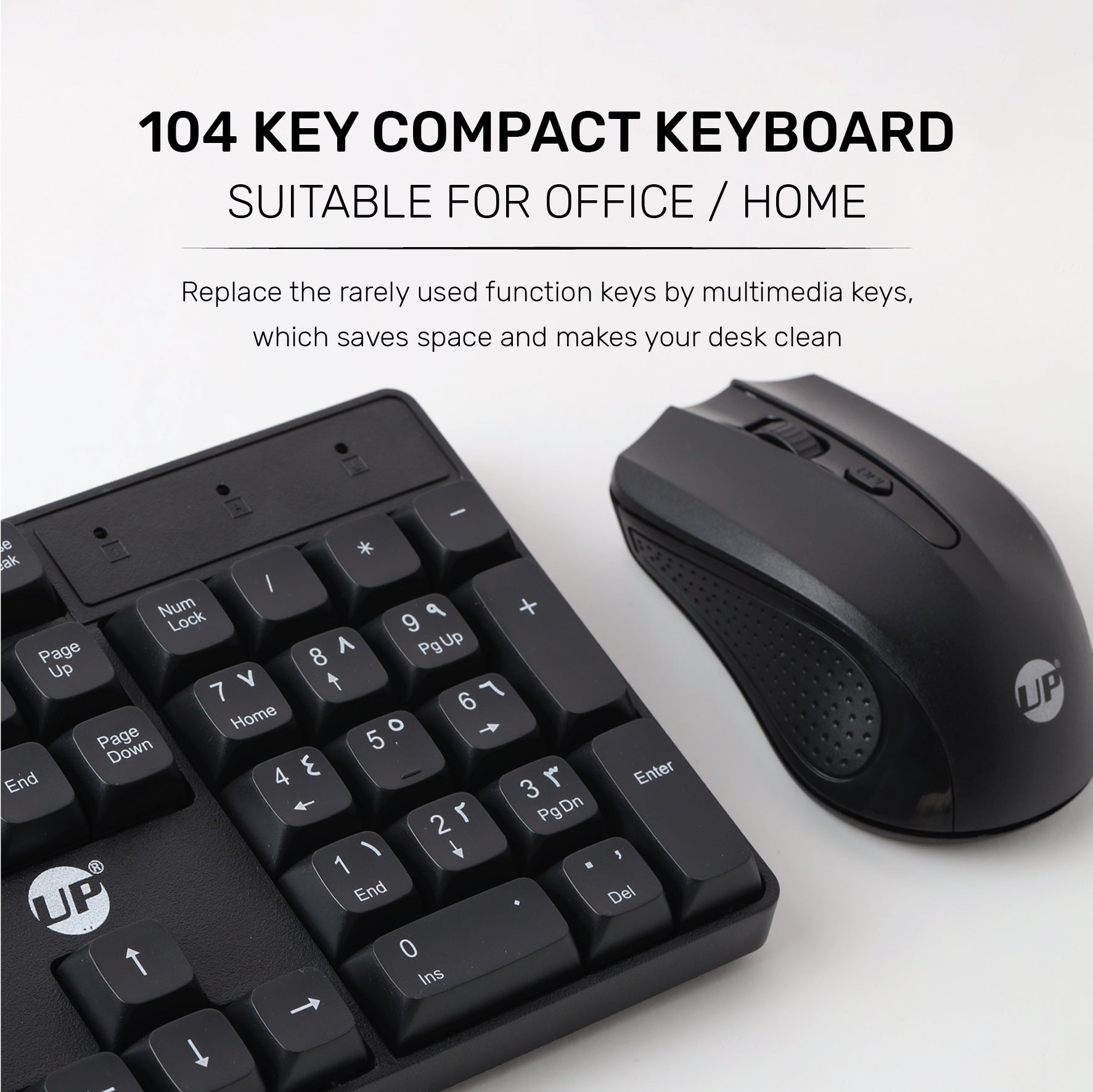 UP MK-1625 Wireless Compact Keyboard and Mouse Combo for Windows, Compatible with PC, Laptop - Black