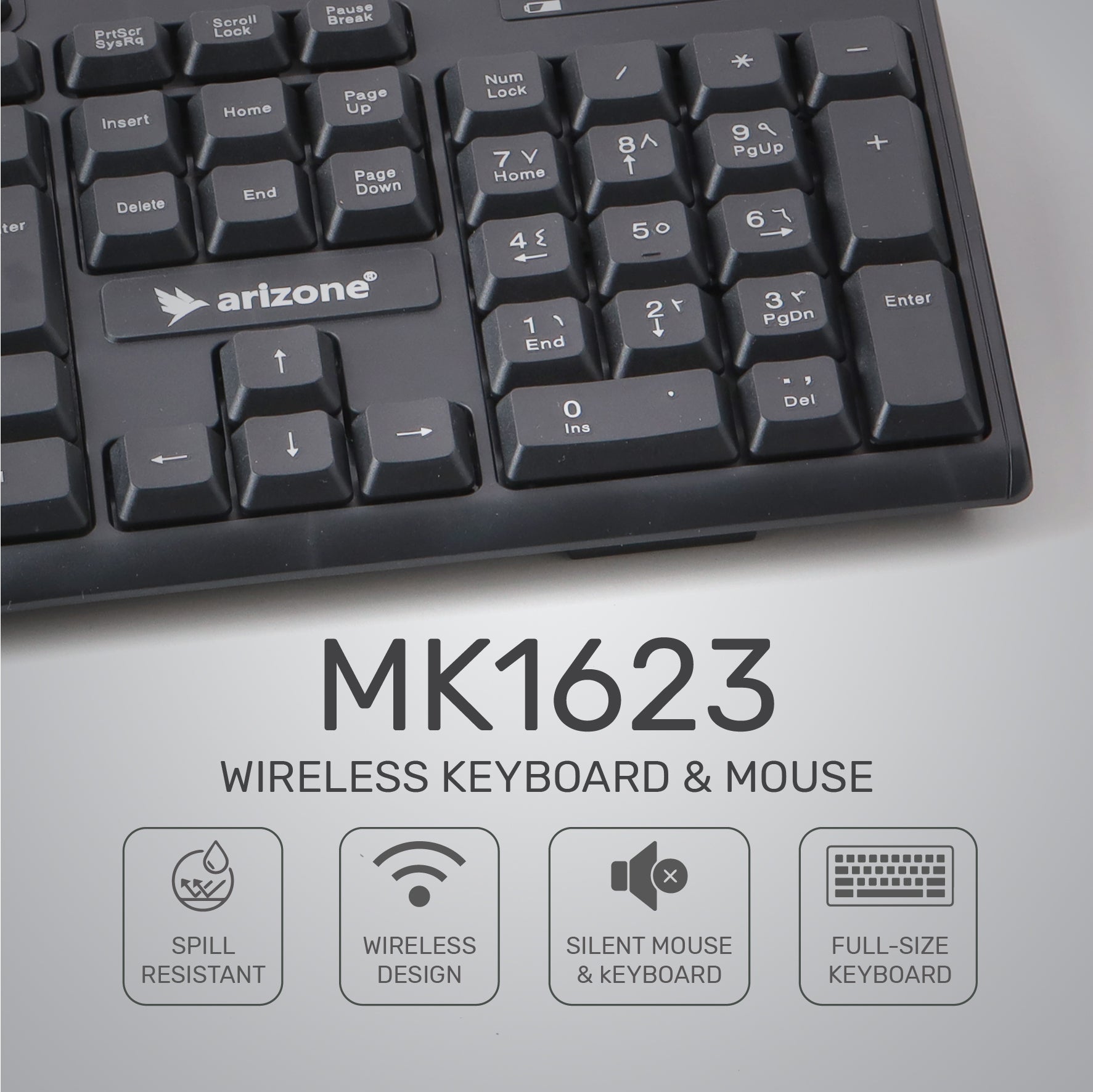 Arizone® Wireless Keyboard and Mouse Combo MK-1623 Wireless Compact Keyboard and Mouse Combo for Windows,Compatible with PC, Laptop - Black
