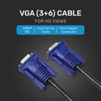 ARIZONE VGA Cable 1.5M 3+6 BLK Computer PC Laptop to Monitor Screen Projector with VGA Plug Port