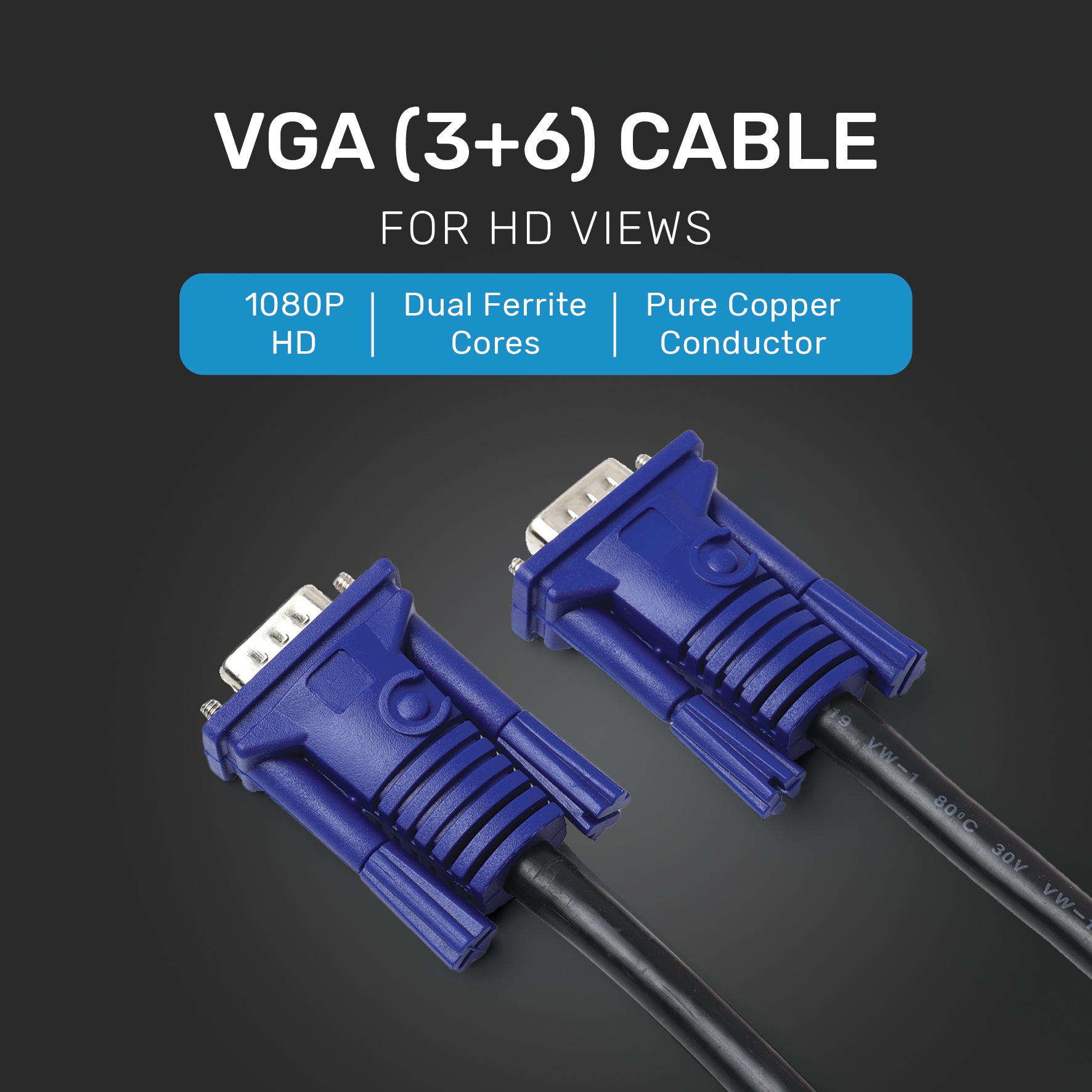 ARIZONE VGA Cable 1.5M 3+6 BLK Computer PC Laptop to Monitor Screen Projector with VGA Plug Port