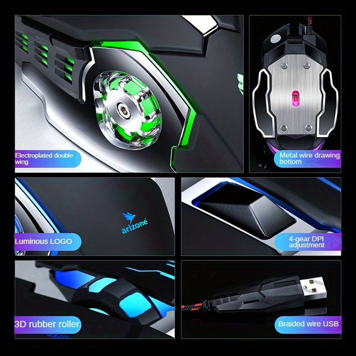 Arizone® G501 Wireless Gaming Mouse with Lights 2.4 Ghz Rechargeable m ...