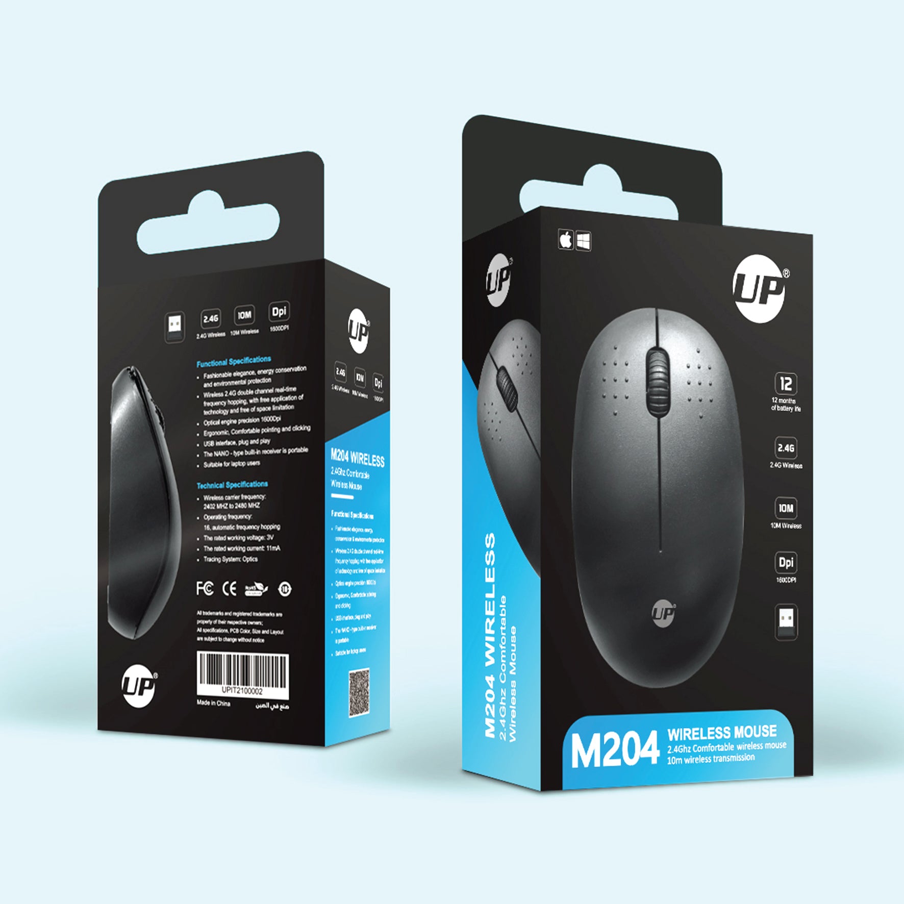 UP M204 Wireless 2.4 GHZ Mouse USB Optical Scroll for PC Laptop Rechargeable Mouse