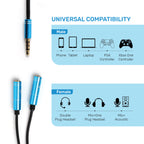ARIZONE CABLE AUDIO MICROPHONE EARPHONE 30CM AUX 3.5M/2*3.5F BLK Microphone 3.5mm Stereo Audio Male to 2 Female Headphone Mic Splitter Audio Adapter for PS4/PS5 Laptop- 0.2M Black
