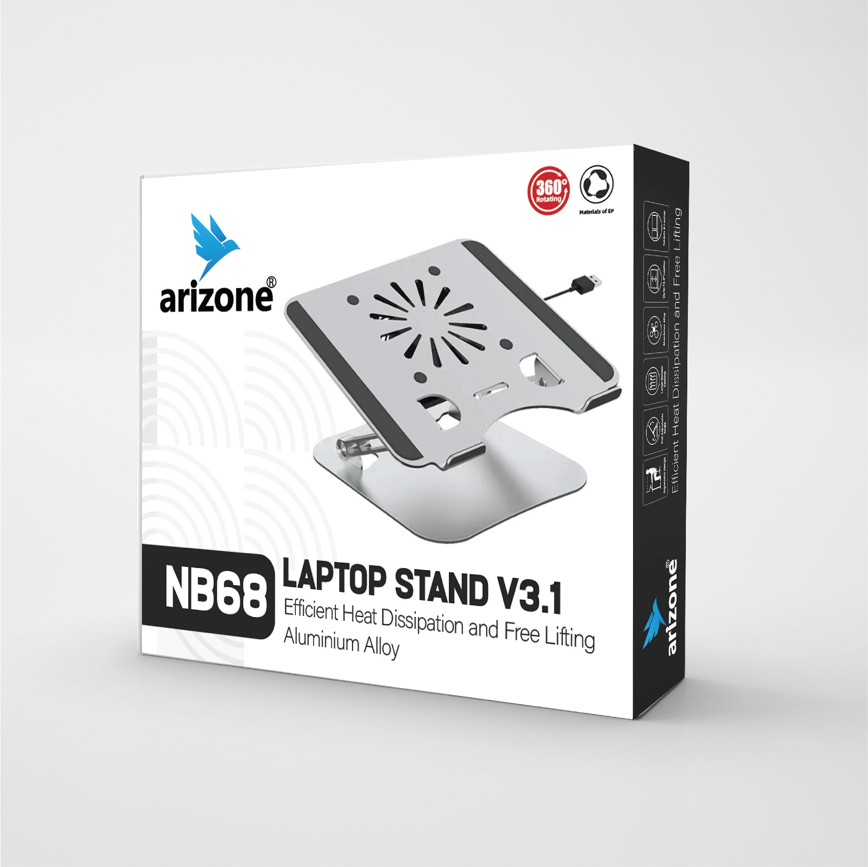 Arizone® Laptop Cooling Pad NB68 v3.1, Laptop Cooler with 1 Quiet Fans for 15.6-17 Inch Gaming Fan Stable Stand, 7 Height Adjust,