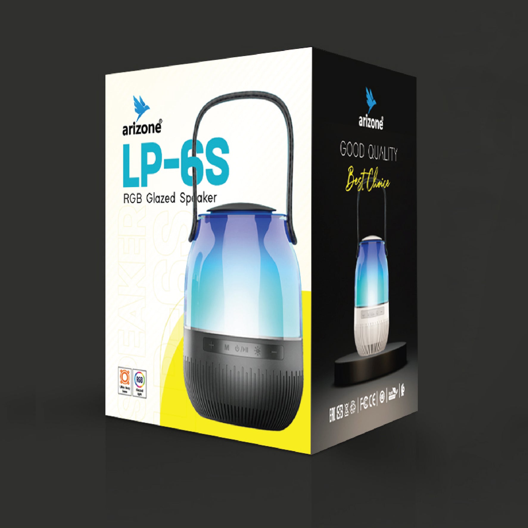 مكبر صوت Arizone® LED Bluetooth مع عمر بطارية طويل وصوت محيطي 360 وإضاءة LED ملونة للمنزل والخارج