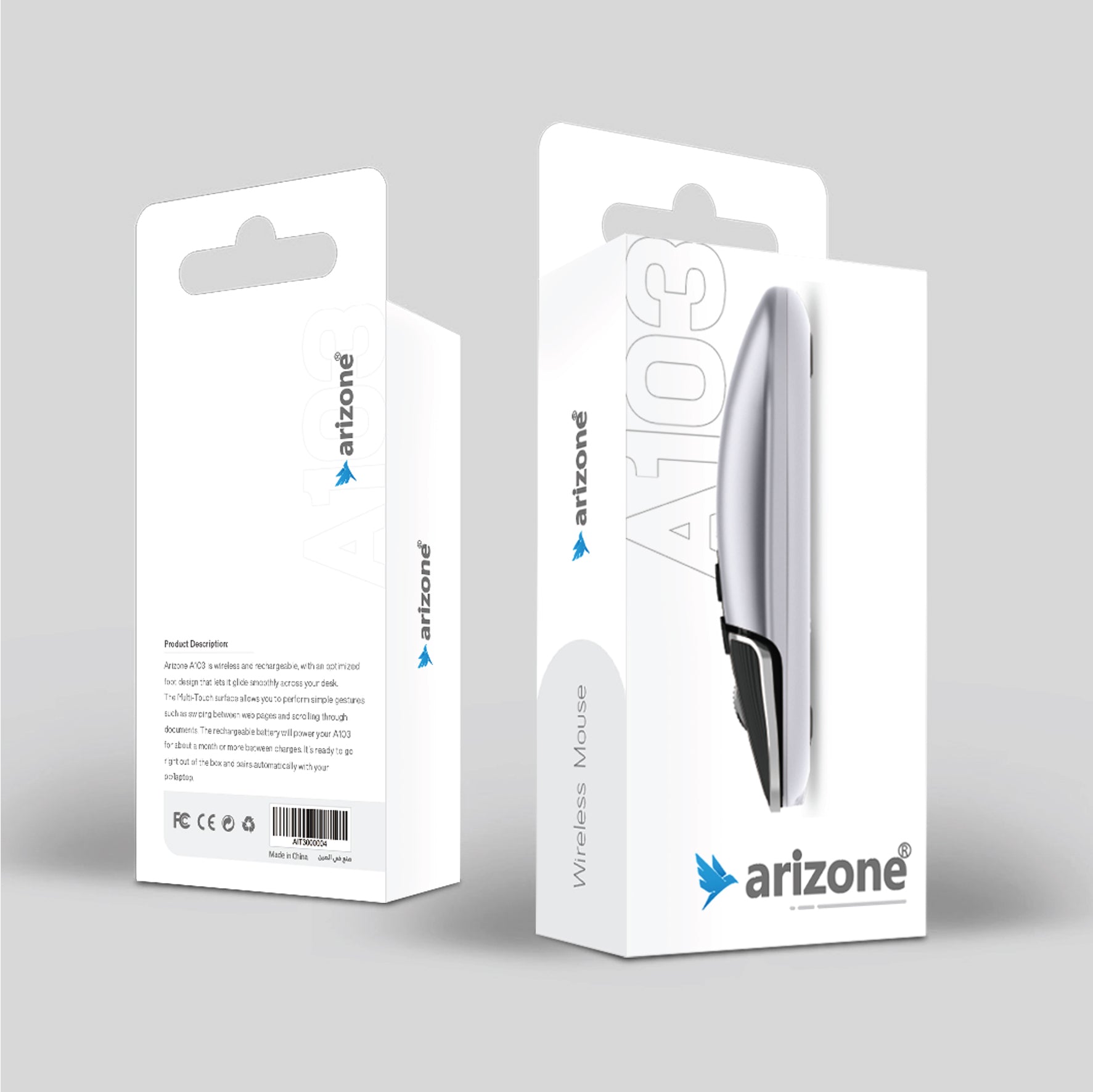 Arizone® Wireless Mouse A103 Bluetooth 2.4G USB Adapter Ultrafast Scrolling Tablet Mouse 4 Adjustable DPI Compatible