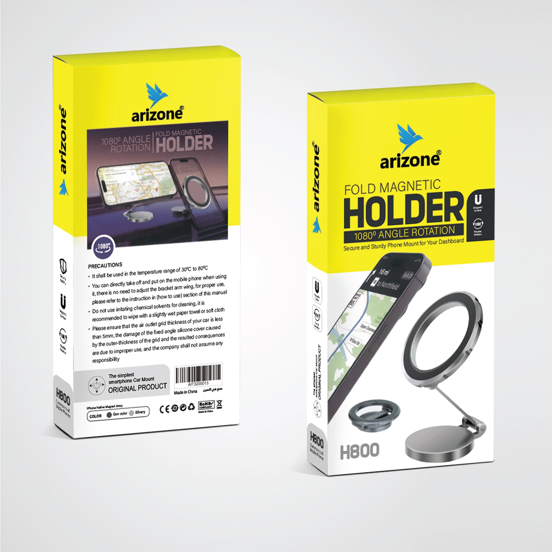 Arizone® Car Holder Fold Magnetic Holder 1080° Angle Rotation