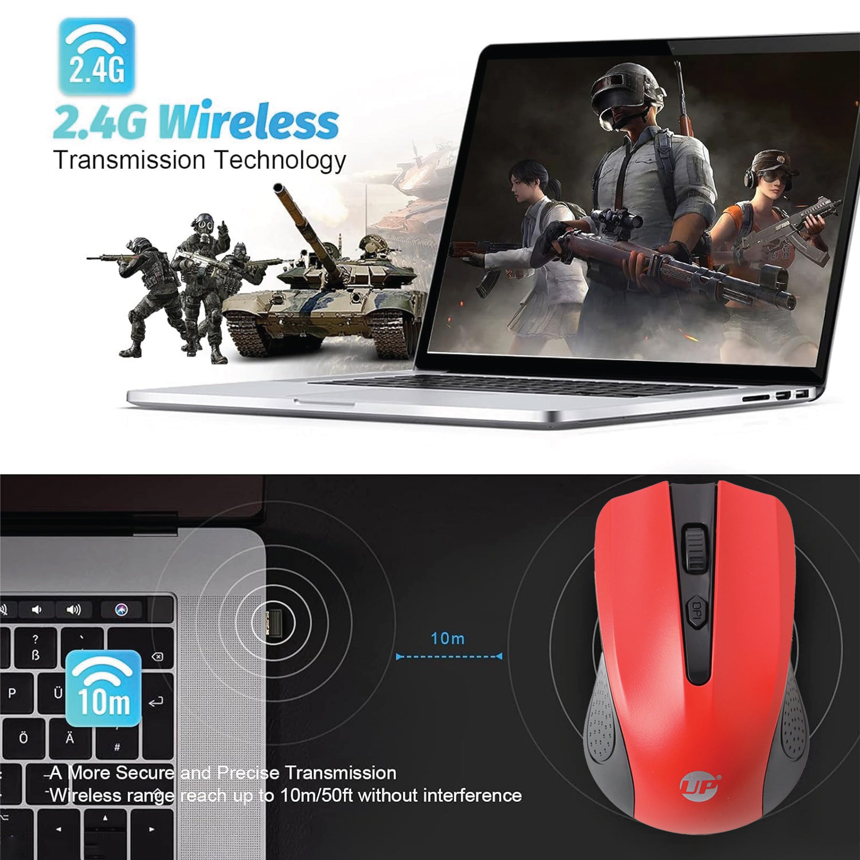 UP M15Wireless Optical Mouse, USB Computer Mouse for Laptop, PC