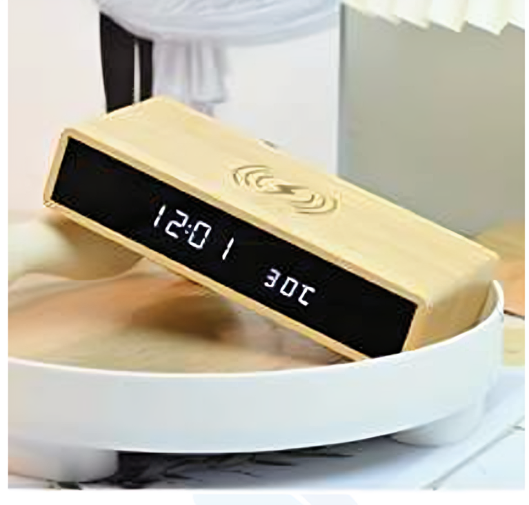 WOODEN WIRELESS CHARGING  DIGITAL ALARM CLOCK, BEDSIDE