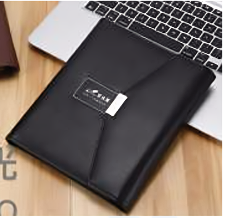 LEATHER NOTEBOOK WITH BACKUP CHARGER Q1 PRINTED WITH COMPANY LOGO ...