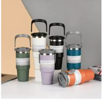 PORTABLE STAINLESS STEEL TRAVEL CUP WITH LID & HANDLE