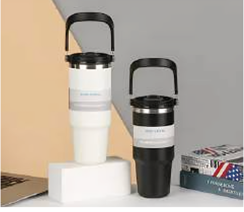 PORTABLE STAINLESS STEEL TRAVEL CUP WITH LID & HANDLE