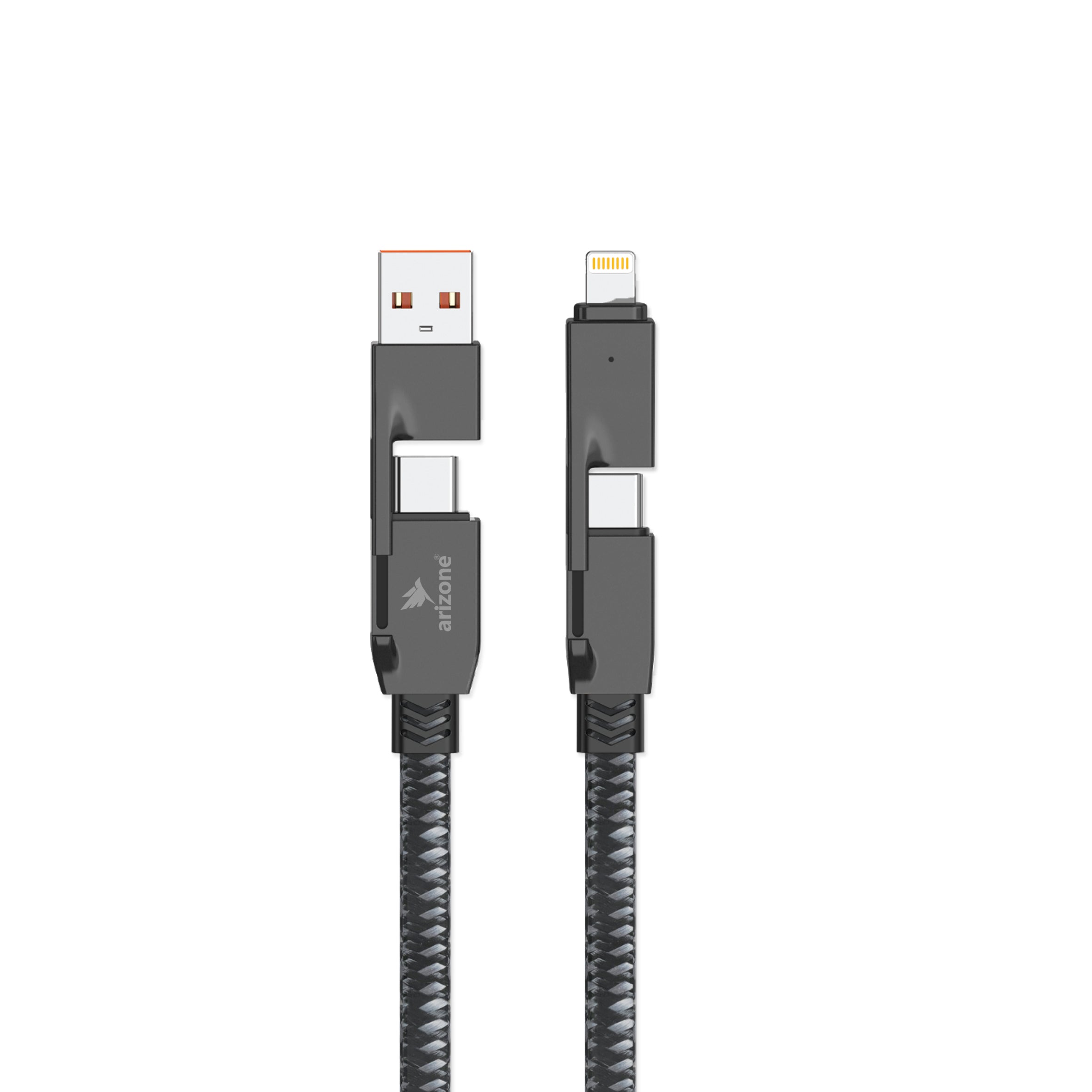 Arizone R-19 4-in-1 Charging Cable | 120W Fast Charge | Braided | USB-C & USB / USB-C & Lightning