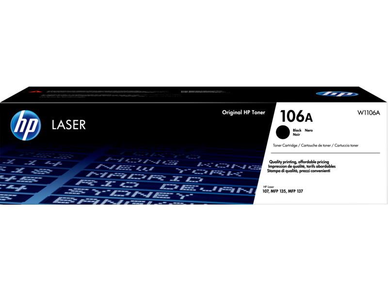 HP 106A Black Laser Toner Cartridge (W1106A) For HP Laser 107a, 107w, MFP 135a, 135w, & 137fnw