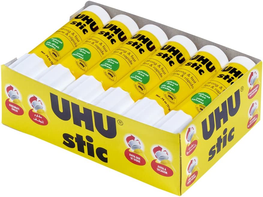 UHU STIC، غراء مثبت - يلتصق بقوة وبسرعة وبشكل دائم، بدون مذيب، 21 جرام، 12 قطعة، أبيض 