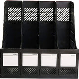 Sayeec Sturdy Desktop 4 Section Magazine Plastic Holders Frames File Dividers Document Cabinet Rack Display and Storage Organiser Box Black