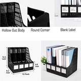 Sayeec Sturdy Desktop 4 Section Magazine Plastic Holders Frames File Dividers Document Cabinet Rack Display and Storage Organiser Box Black