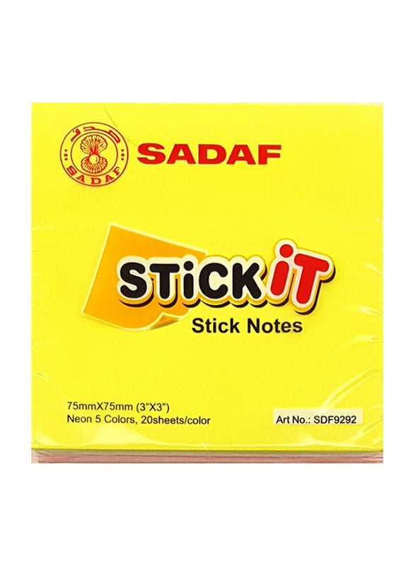 Sadaf StickIt Sticky Notes, 75 x 75mm, 100 Sheets, Neon Colour