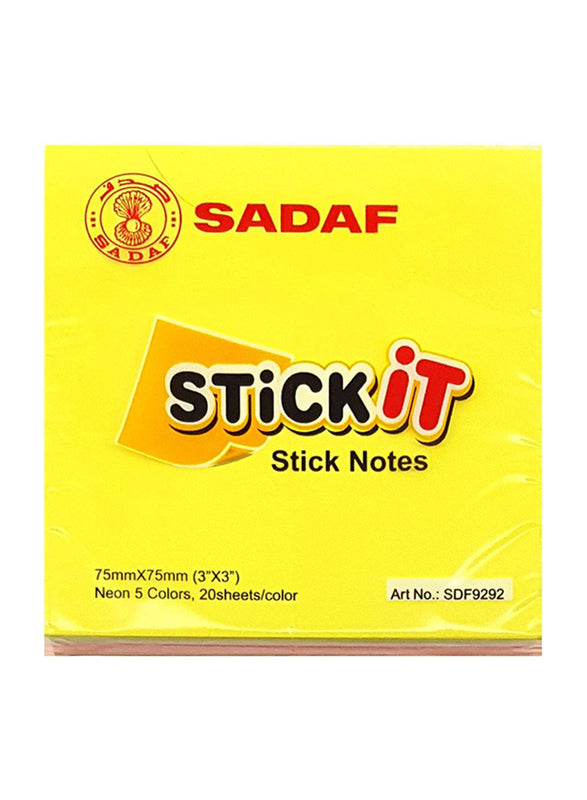ملاحظات لاصقة من Sadaf StickIt، مقاس 75 × 75 مم، 100 ورقة، ألوان نيون